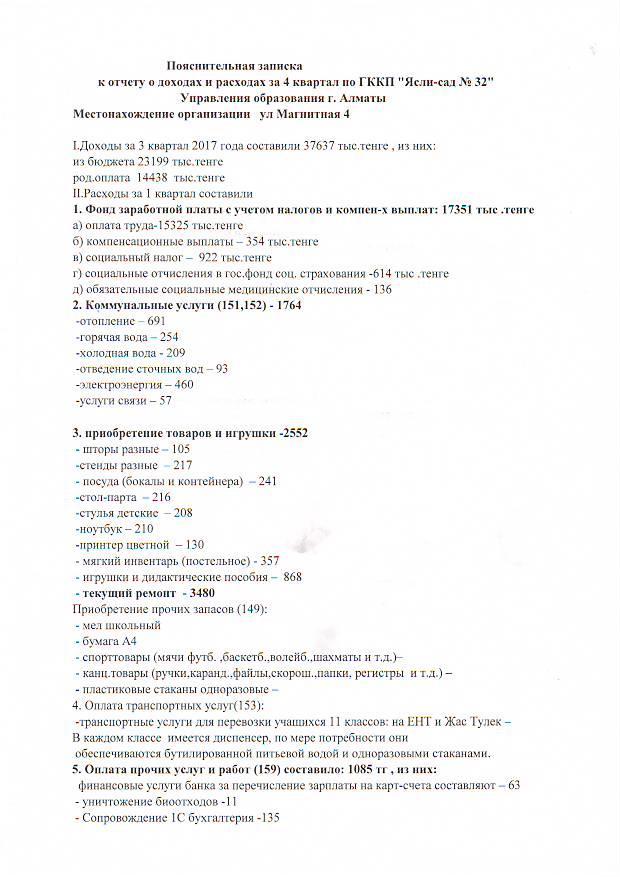 Отчет доходов и расходов 2017 год 4 квартал